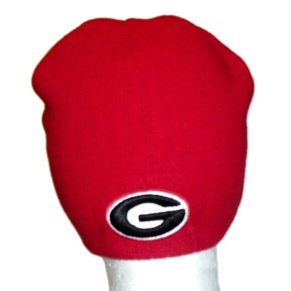 Georgia Bulldogs University Mens Front Back Logo Red Beanie Winter Hat cap New - Picture 2 of 2